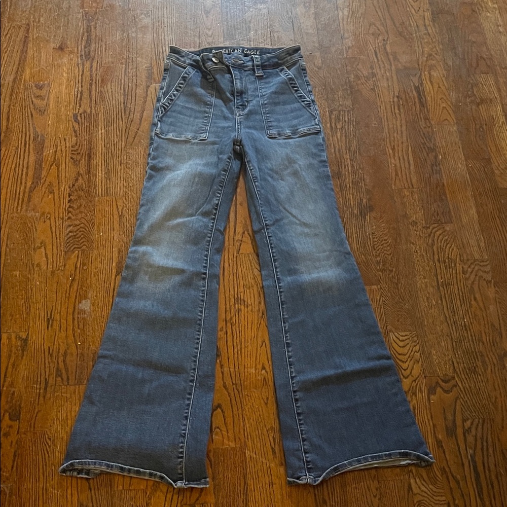 American Eagle Outfitters Women's Dark Blue Flare Jeans